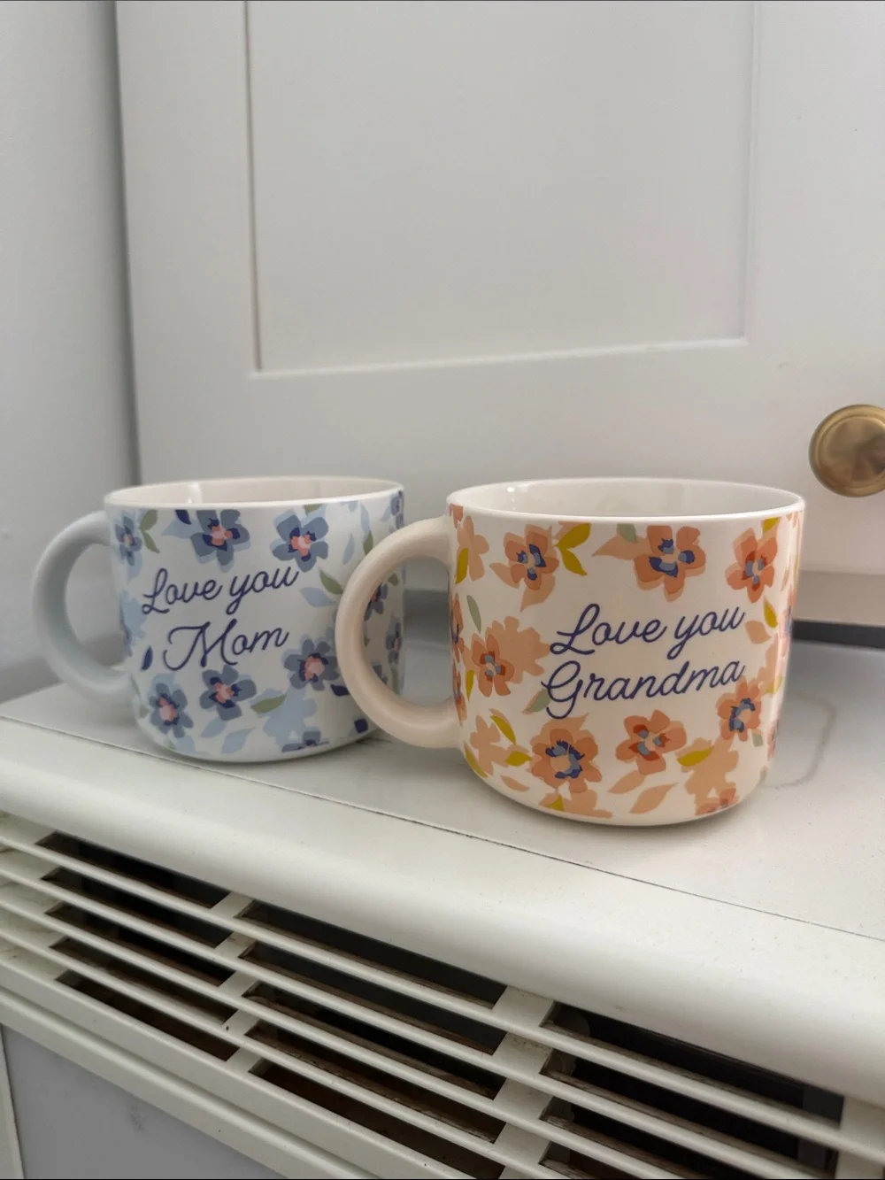 Love You Mom and Grandma Floral Ceramic Mug - Orange Floral blue